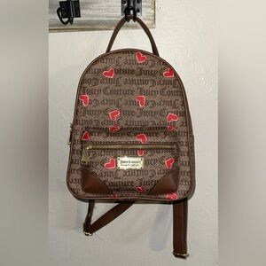 Juicy Couture Brown Backpack with Red Hearts